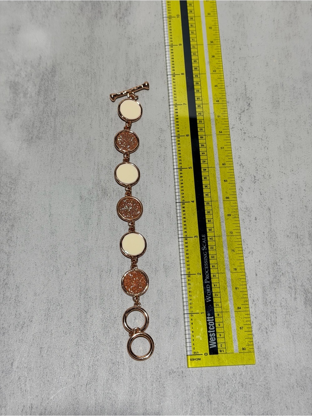Rose Gold and Cream Disc Link Bracelet - Women Jewelry